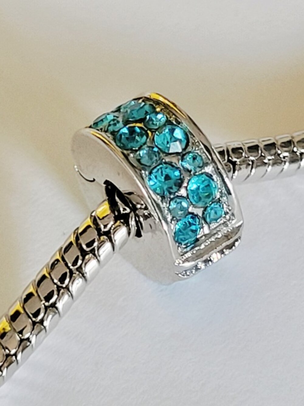 NWT For Pandora Charm Bracelets Silver Aqua Blue Rhinestone Stopper Clip Charm